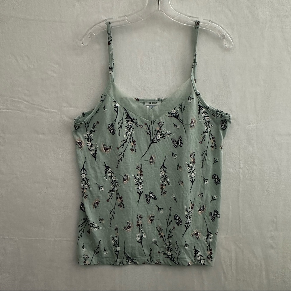 Serra Mint Green Floral Butterfly Cami Tank Top Women’s Large Spring V-Neck
